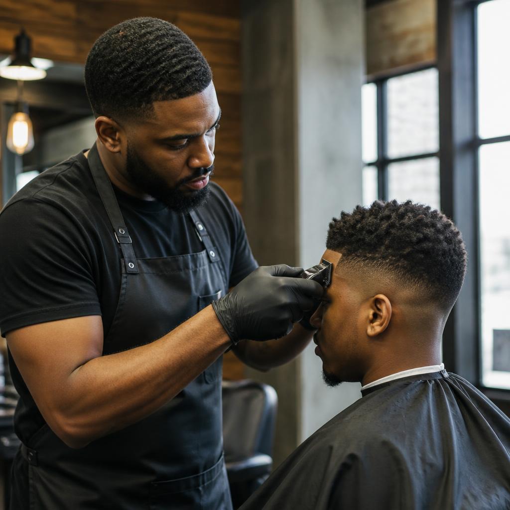 Barber giving a fade haircut