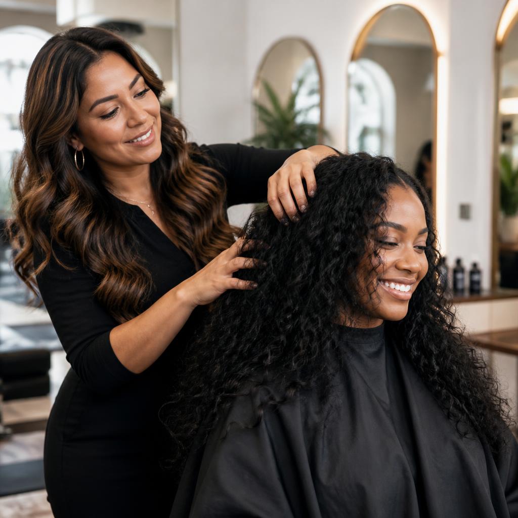 Hairstylist styling a client